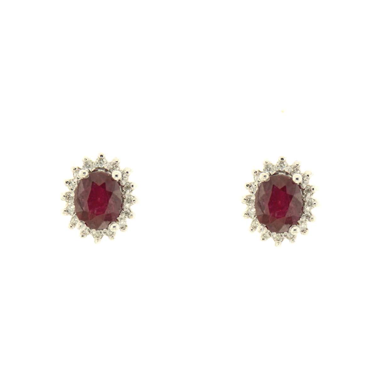 Gemondo Orecchini A Cerchio In Oro Bianco 9ct Con Rubini E Diamanti (0.31ct) - Gioielli Di Lusso
